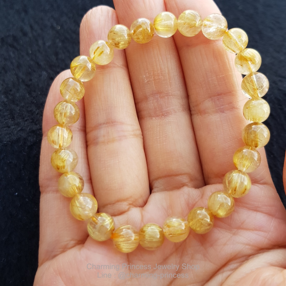 Gold Rutilated Quartz 7 mm AA+ ไหมทอง นำพาความมั่งคั่งร่ำรวย และทรัพย์สินและโชคลาภ อำนาจบารมีมาสู่ผู้เป็นเจ้าของ