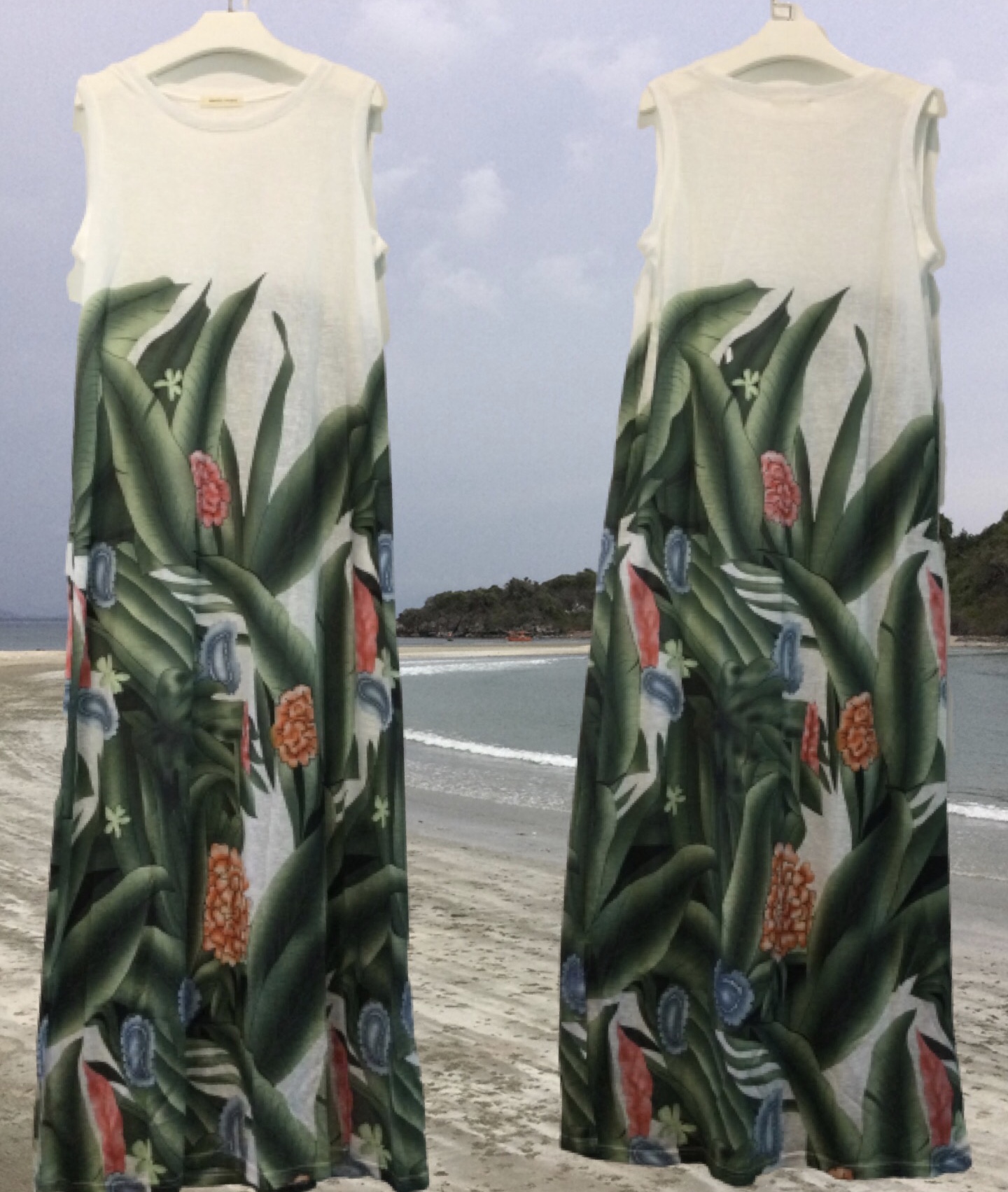 เดรสยาวแขนกุด ผ้าสลาฟปริ้นลายสวยผ้าใส่สบาย เดรสไปเที่ยวทะเล คาเฟ่ เดินห้างฯ ใส่ได้หลายโอกาสค่ะ