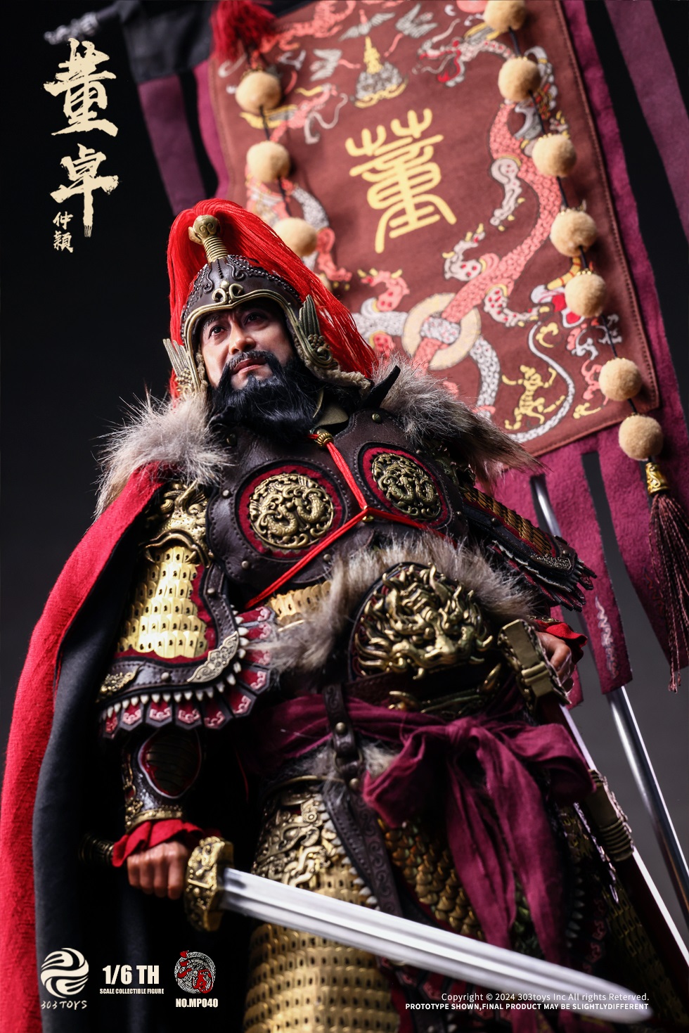 303TOYS MP040 + MP041 THREE KINGDOMS SERIES: DONG ZHUO ZHONGYING - MARQUIS OF MEI (EXCLUSIVE COPPER EDITION) + WARHORSE OF DONG ZHUO
