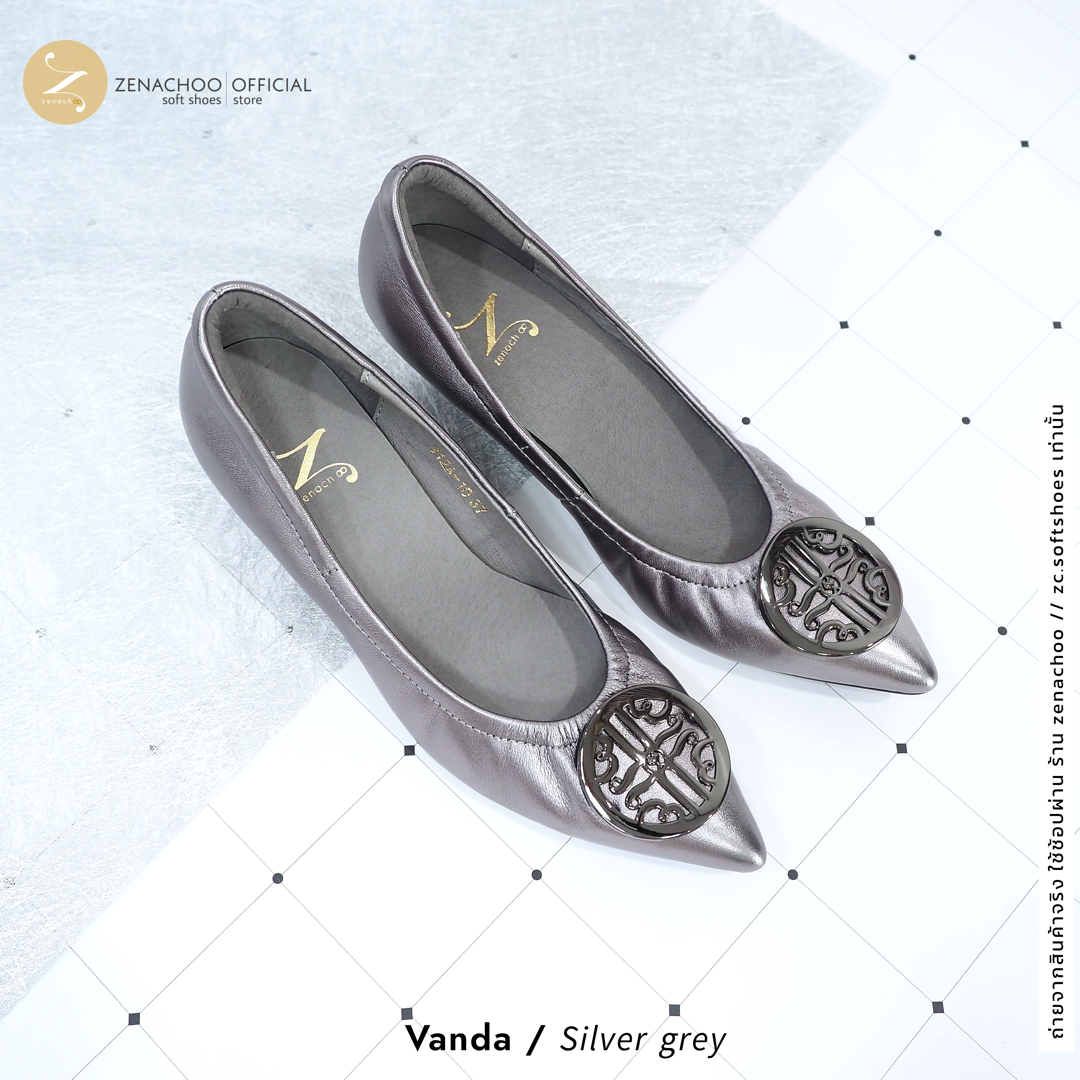 ทรงปกติ เปลี่ยนไซส์ได้-ไม่รับคืน Zenachoo รุ่น Vanda สูง 2 นิ้ว รองเท้าหนังแกะแท้ หนังนิ่ม พื้นนุ่ม