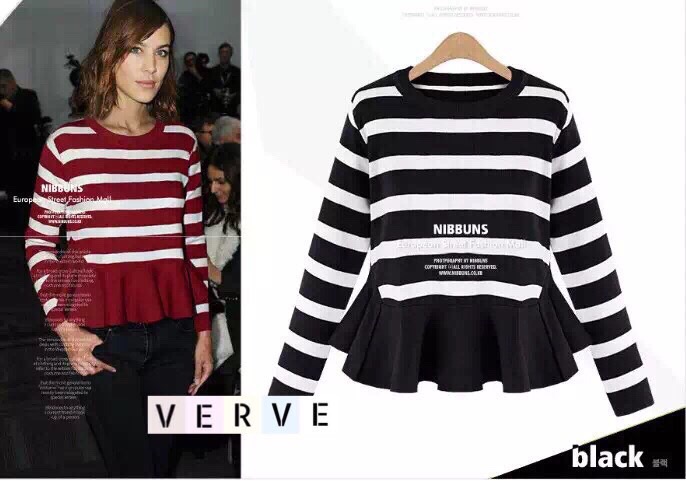 เสื้อไหมพรมลายทาง ชายระบาย ทรงสวยมากๆ เนื้อผ้าดี๊ดี ชายระบายสวย ใส่แล้วน่ารักมากๆ พูดเลออออ 2 สี แดง ดำ