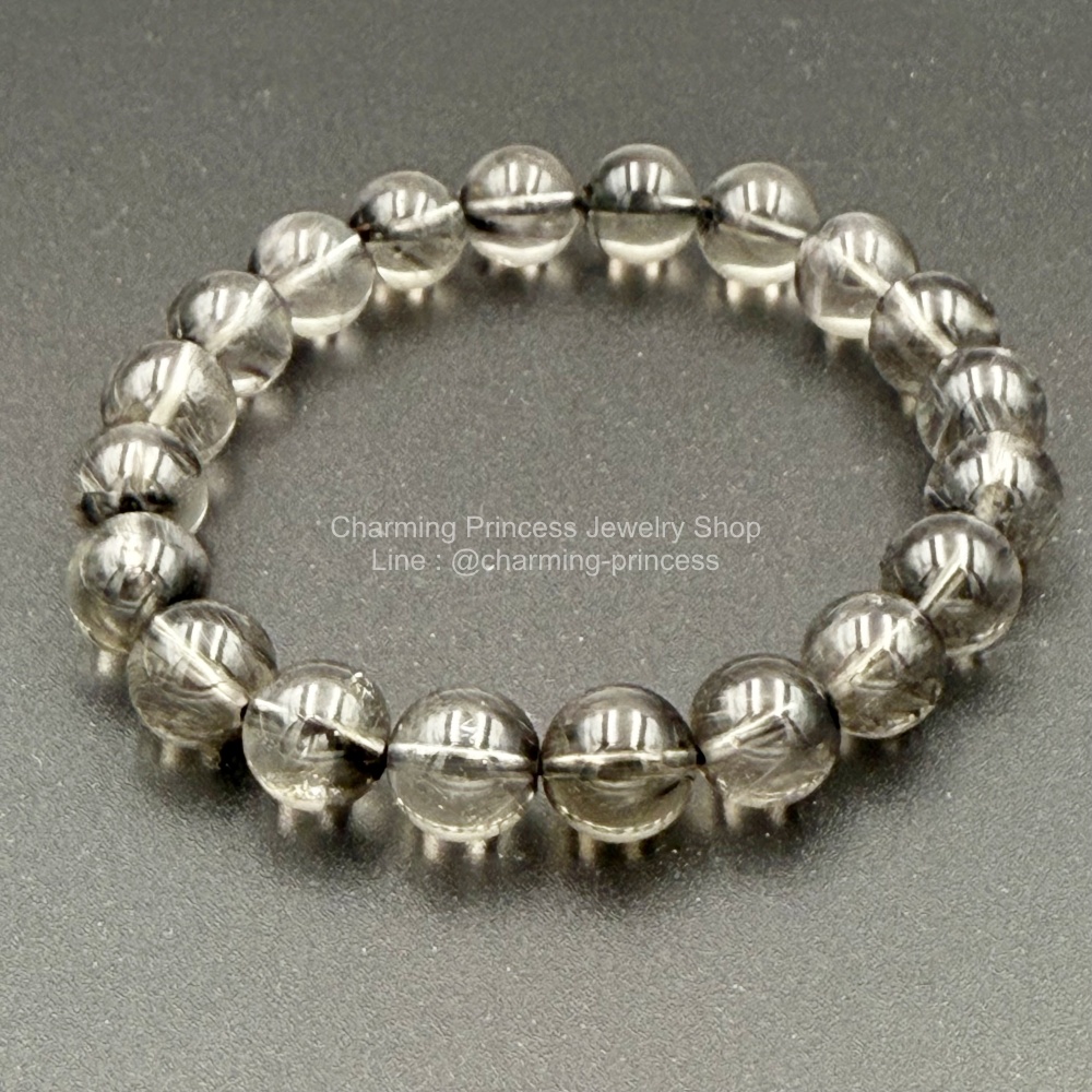 Black Phantom Quartz แฟนธ่อมควอตซ์สีดำ 10 mm *Rare Stone หินที่หายากมากๆ*