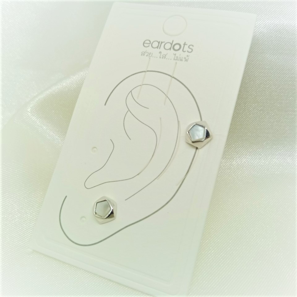 ต่างหูสำหรับผิวแพ้ง่าย จิวเงินแท้ 92.5% ก้านมาตรฐาน แบบขันน็อต Shelly HerS_ES679B