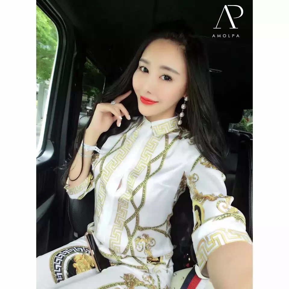 เสื้อ+กางเกง ลายVERSACE ปริ้นลายทั่วตัว ผ้าซิลล์ ลื่นๆเย็นๆ ใส่สบายมากๆ