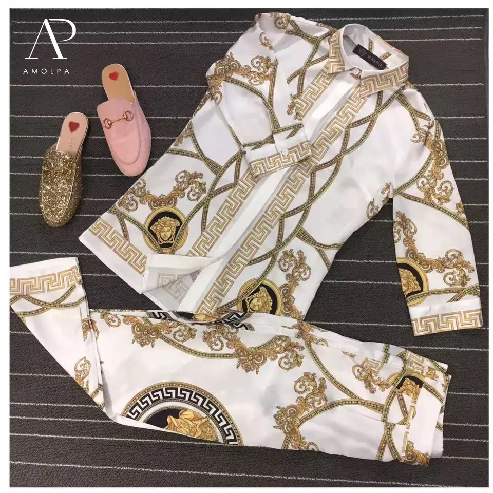 เสื้อ+กางเกง ลายVERSACE ปริ้นลายทั่วตัว ผ้าซิลล์ ลื่นๆเย็นๆ ใส่สบายมากๆ