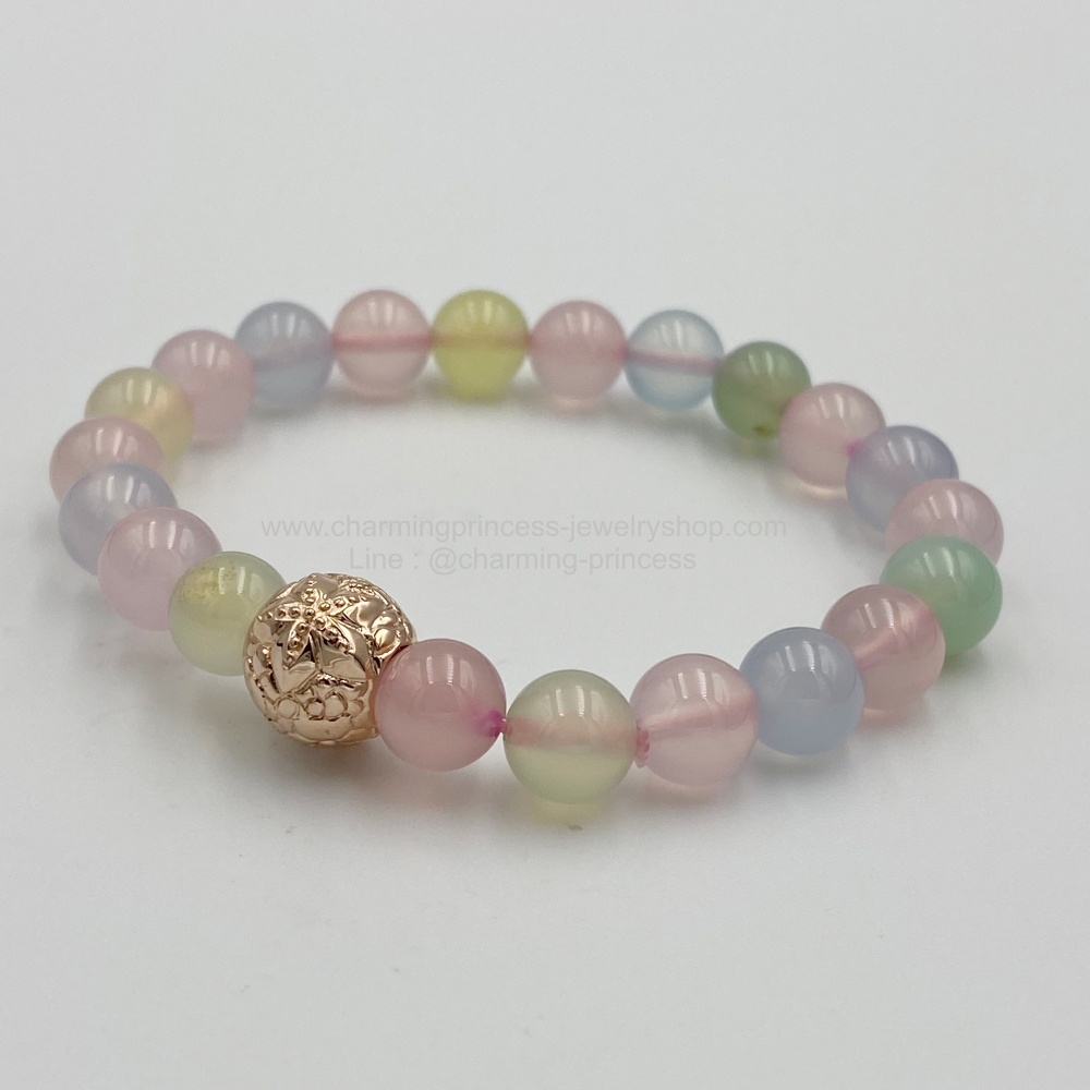 Chalcedony คาลซีโดนี แคลเซโดนี 8 มม ร้อยพร้อม ตัวคั่น มาในรูปแบบ ปลาดาว เงินแท้ ชุบทอง สัญลักษณ์แห่งความเจริญรุ่งเรืองและความปลอกภัยในการเดินทาง