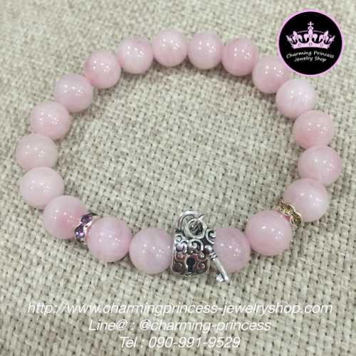 Rose Quartz Madagascar โรสควอตซ์ มาดากัสการ์ 8 มม ประดับเงินแท้กระเป๋าและกุญแจแห่งความรัก