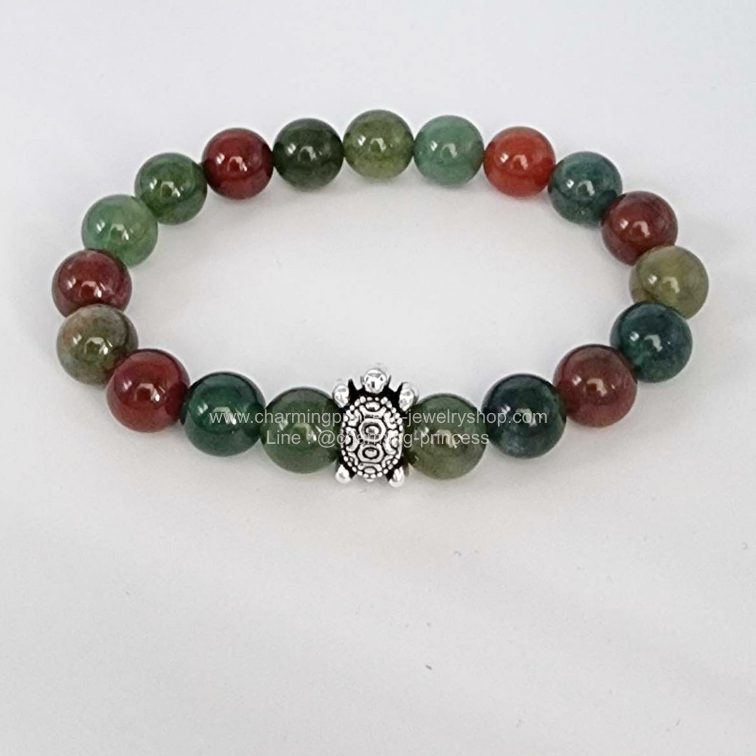 Fancy Agate & Love Live Turtle แฟนซี อาเกต หรือเป็นที่รู้จักว่าหยก 5 สี 8 มม หินแห่งชัยชนะ ประดับเต่ามงคลอายุมั่นขวัญยืน ไม่มีโรคภัยไข้เจ็บ