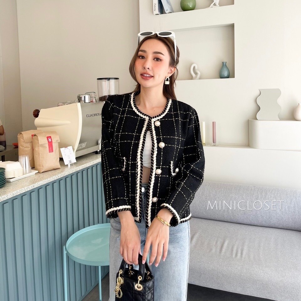 เสื้อคลุมผ้าทวีต เสื้อทวีตสไตล์ชาแนล เสื้อคลุมเรียบหรูดูแพง