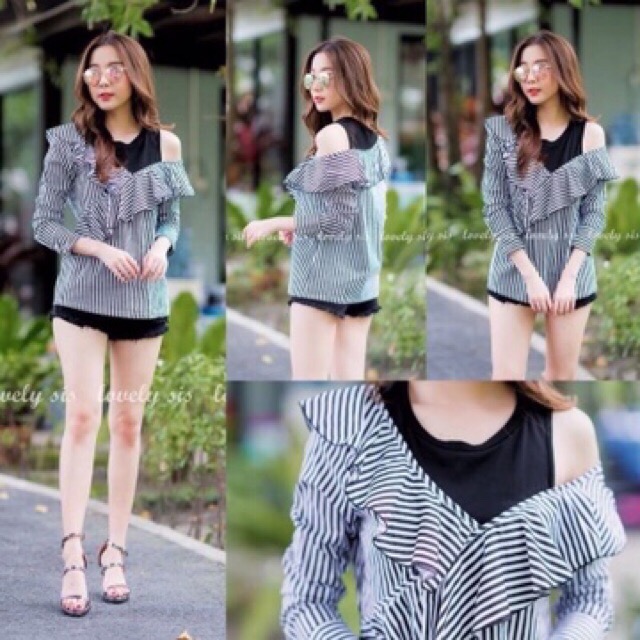 เสื้อแต่งระบายอก เสื้อแฟชั่นเกาหลี