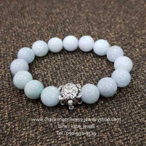 Burmese Jade หยกพม่า 12 มม AA เจริญรุ่งเรือง ก้าวหน้า อายุยืน เนื้อเนียนสวยสีเขียวแอปเปิ้ล ประดับเต่าเงินแท้ สัตว์มงคลอายุยืน
