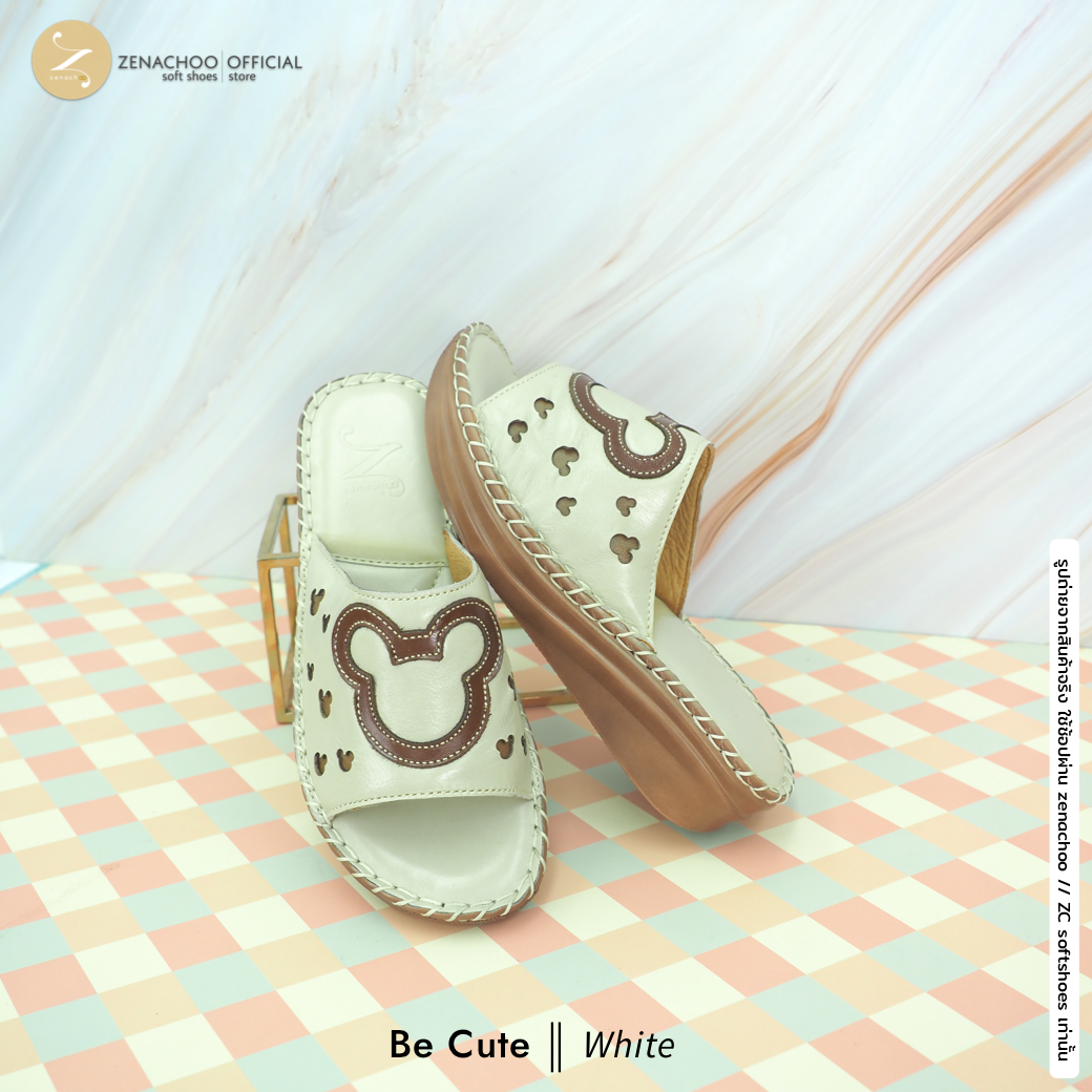 ทรงปกติ เปลี่ยนไซส์ได้-ไม่รับคืน Zenachoo รองเท้าสุขภาพ หนังแท้ทั้งคู่ รุ่น Be cute สูง 1.5 นิ้ว หน้าสวม รับประกันความนุ่มสบาย