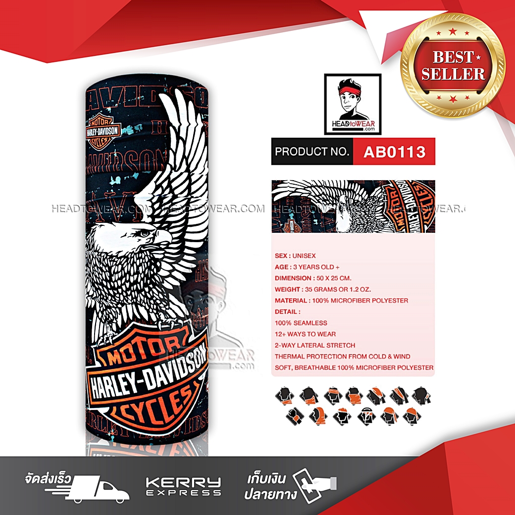 ผ้าบัฟ ผ้าโพกหัว ผ้าคาดผม HeadToWear รหัส AB0113