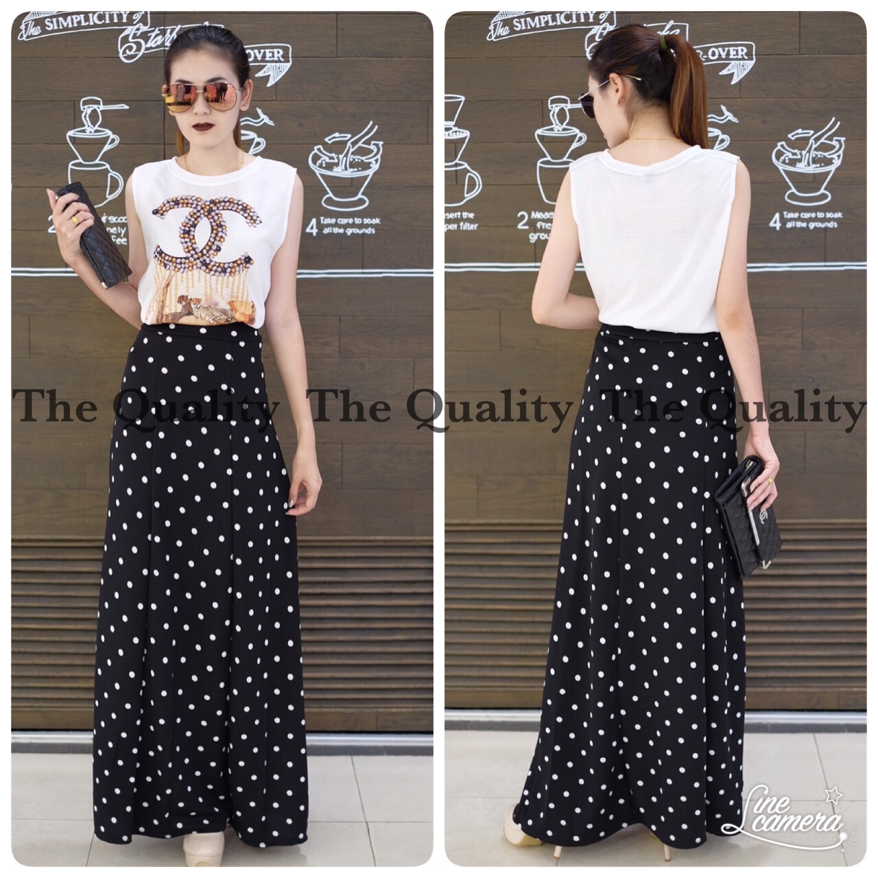 เสื้อ+ กางเกง ชาแนล กางเกงจุดผ้ายืดหยุ่นได้ มีให้เลือกทั้งกางเกง กับ กระโปง แมทแล้วเข้ากันมาก บอกชุดนี้คลุ้มมากต้องมีเลย เลื้อเลยจะใส่เเบบกางเกง หรือกางเกง สวยทั้งคู่