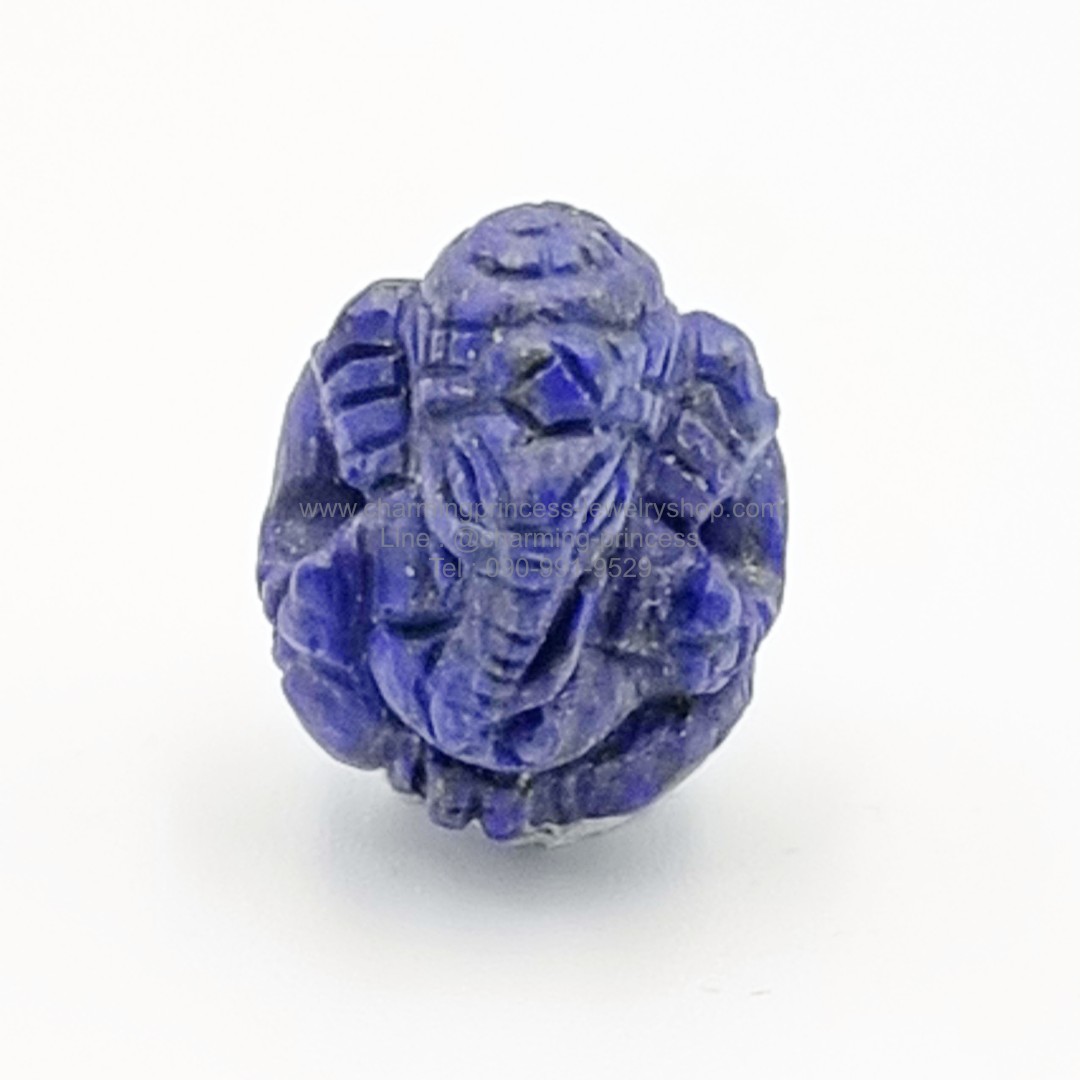 หินสีน้ําเงิน ลาพิส ลาซูลี แกะรูปพระพิฆเนศ มีรูสำหรับร้อยสร้อยข้อมือ ขนาด 19x16 mm