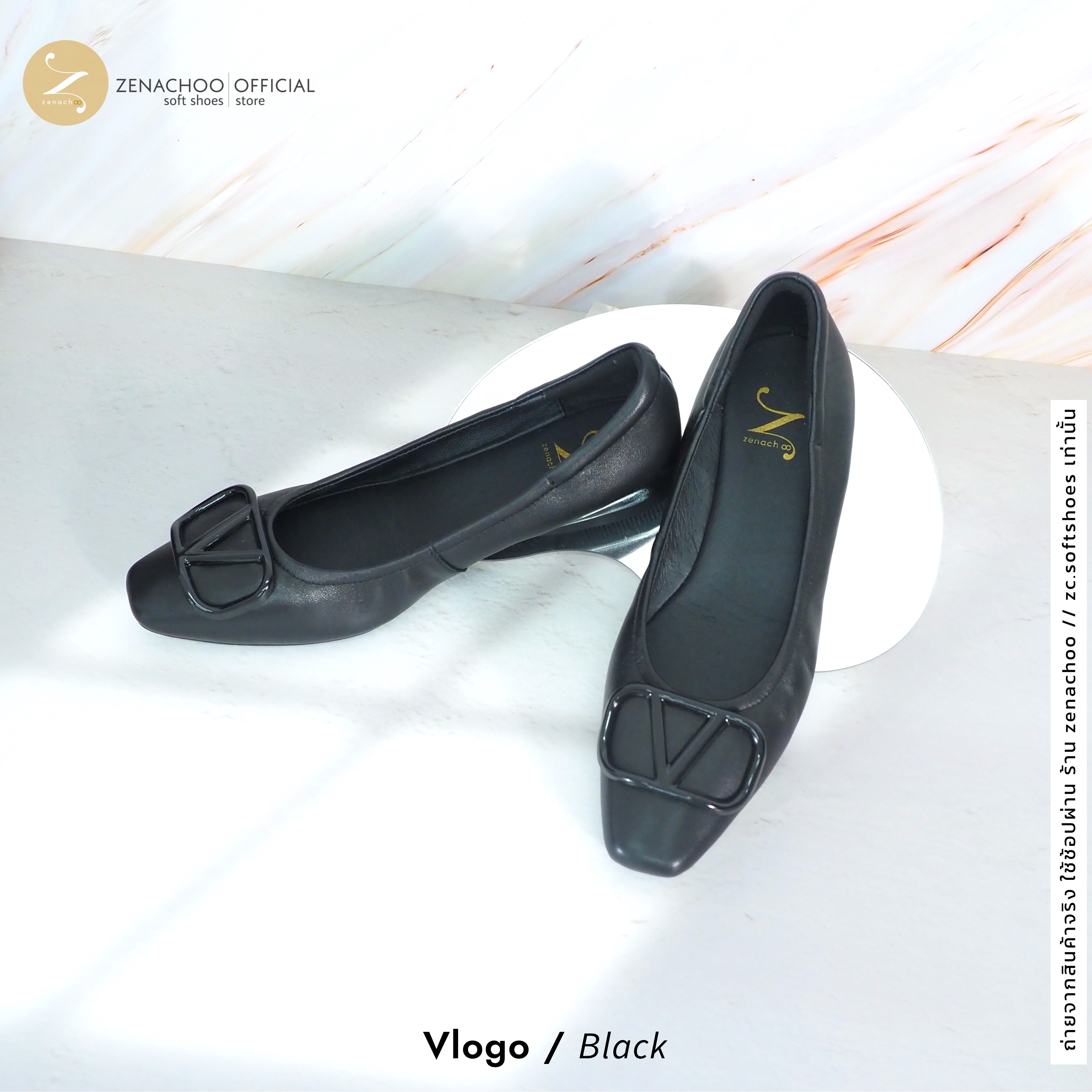 ทรงปกติ เปลี่ยนไซส์ได้-ไม่รับคืน Zenachoo รุ่น Vlogo สูง 1 นิ้ว รองเท้าหนังแกะแท้ หนังนิ่ม พื้นนุ่ม