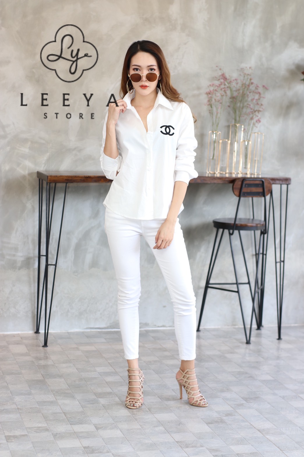 เสื้อเชิ้ตแขนยาว ปักสัญลักษณ์Chanel งานป้ายแบรนด์ตามรูป