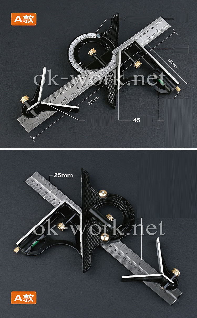 R04 ไม้บรรทัดอเนกประสงค์ วัด มุม วัดองศา วัดฉาก หาศูนย์กลาง ระดับน้ำ