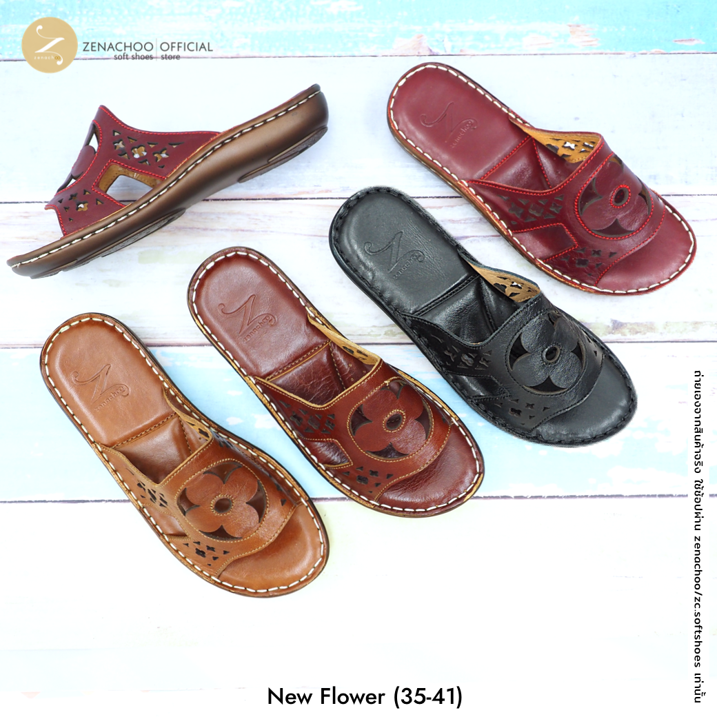 ทรงปกติ เปลี่ยนไซส์ได้-ไม่รับคืน Zenachoo รองเท้าสุขภาพ หนังแท้ทั้งคู่ รุ่น new flower สูง 1 นิ้ว หน้าสวมเดินสบาย รับประกันความนุ่มสบาย