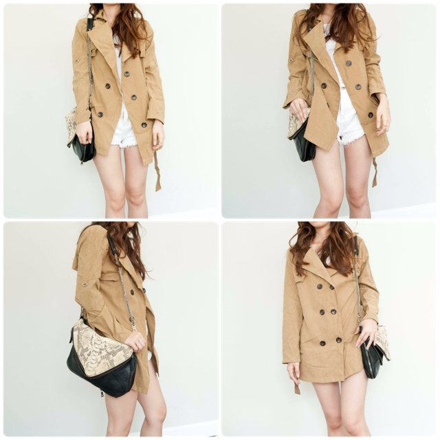 เสื้อแจ็กเก็ตผ้าหนังกลับเนื้อบางมาพร้อมเชือกผูกเอว ใส่ได้หลายแบบคลุม ปล่อย หรือใส่เป็นเดรสได้ค่ะ