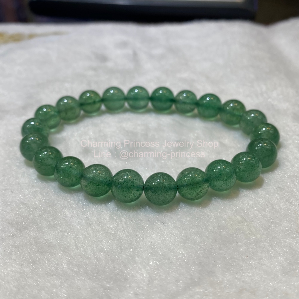 Green Strawberry Quartz สตรอเบอร์รี่ควอตซ์สีเขียว 9 mm หินแห่งความสงบสุข บรรเทาความเครียด ความวิตกกังวล และความไม่สบายใจได้