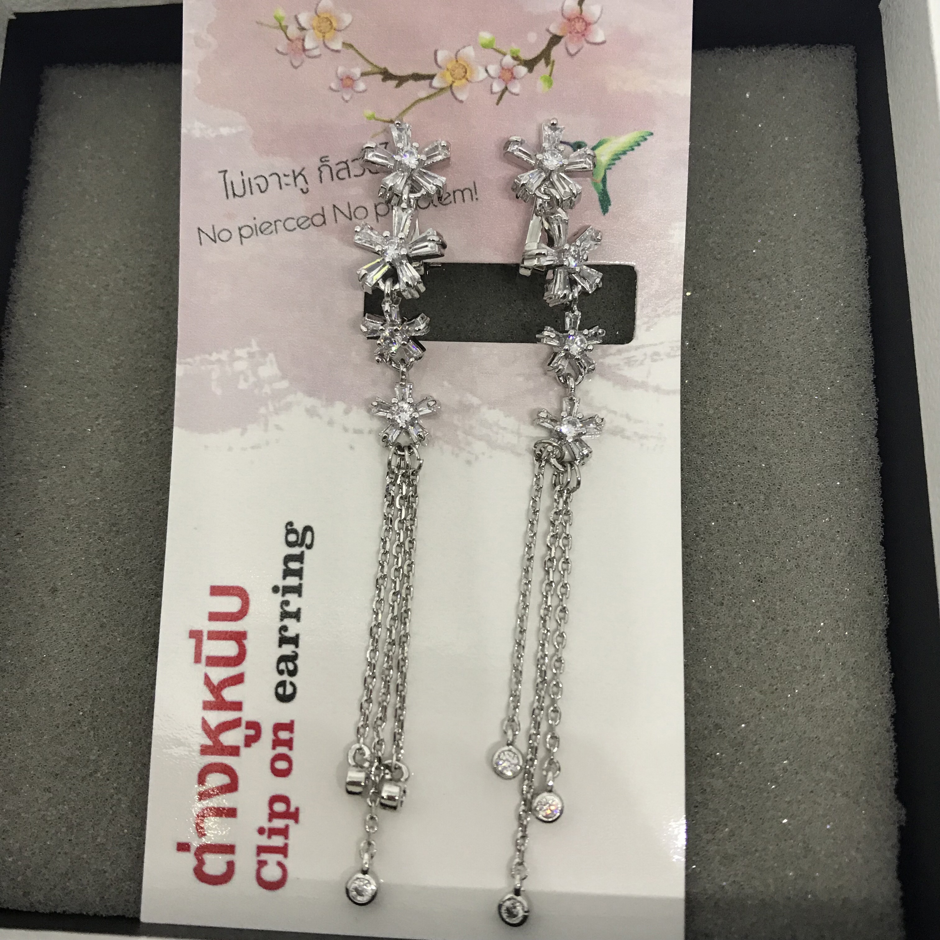 ต่างหูหนีบ Lineries มีซิลิโคนรอง หนีบไม่เจ็บ เงินแท้92.5% ไม่เจาะหูก็สวยได้_EC205