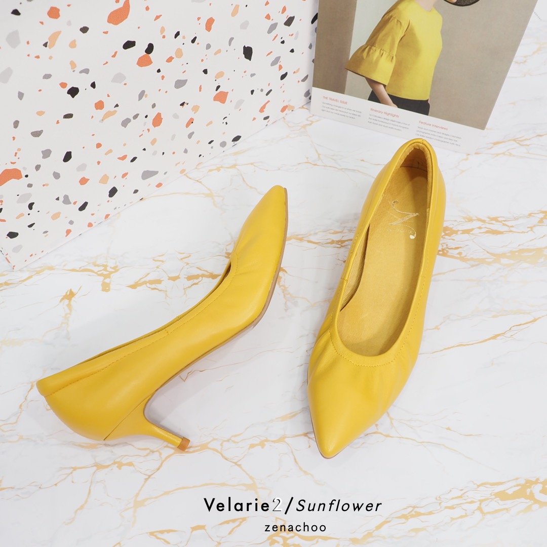 ทรงปกติ เปลี่ยนไซส์ได้ ไม่รับคืน รุ่นขายดี Zenachoo Velarie2 สูง 2 นิ้ว สี SunFlower รองเท้าหนังแกะแท้ หัวแหลมหน้ากว้าง