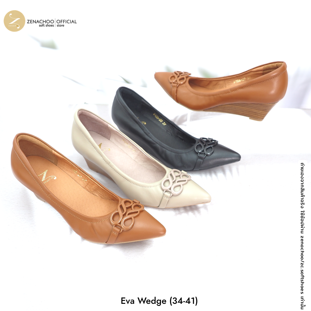 Zenachoo รองเท้าคัชชูหัวแหลมทรง Wedge หนังแกะนิ่ม Eva Wedge ส้นเตารีด สูง 2 นิ้ว ใส่สบาย ทรงปกติ เปลี่ยนไซซ์ได้ ไม่รับคืนสินค้าทุกกรณี