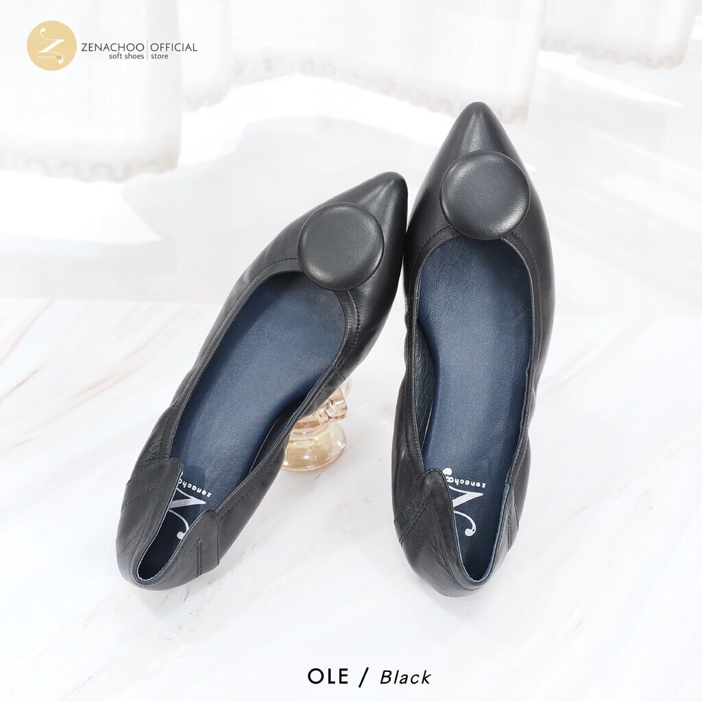 ทรงปกติ สินค้าลดราคา ไม่รับเปลี่ยน คืน ทุกกรณึ Zenachoo รุ่น OBBO รองเท้าส้นแบน หัวแหลม หนังแกะแท้