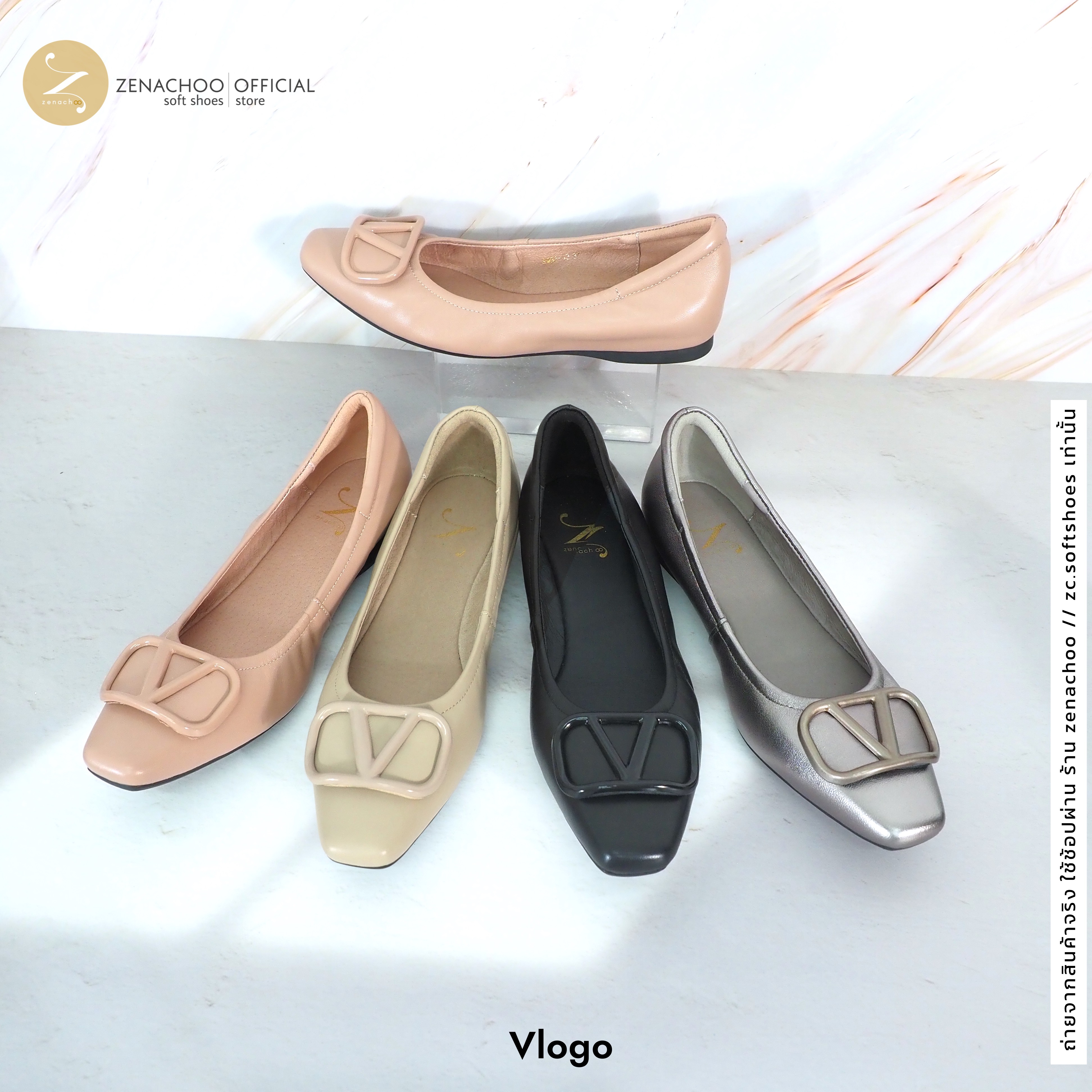 ทรงปกติ เปลี่ยนไซส์ได้-ไม่รับคืน Zenachoo รุ่น Vlogo สูง 1 นิ้ว รองเท้าหนังแกะแท้ หนังนิ่ม พื้นนุ่ม