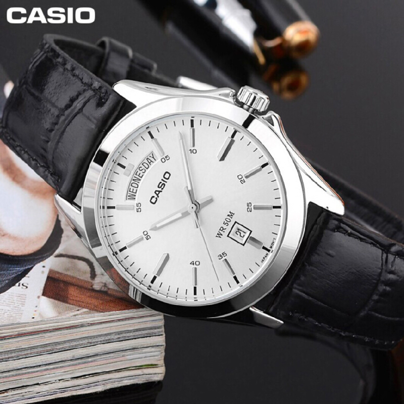 Casio Standard นาฬิกาข้อมือผู้ชาย สีเงิน สายหนัง รุ่น MTP-1370 MTP-1370L MTP-1370L-1A MTP-1370L-7A