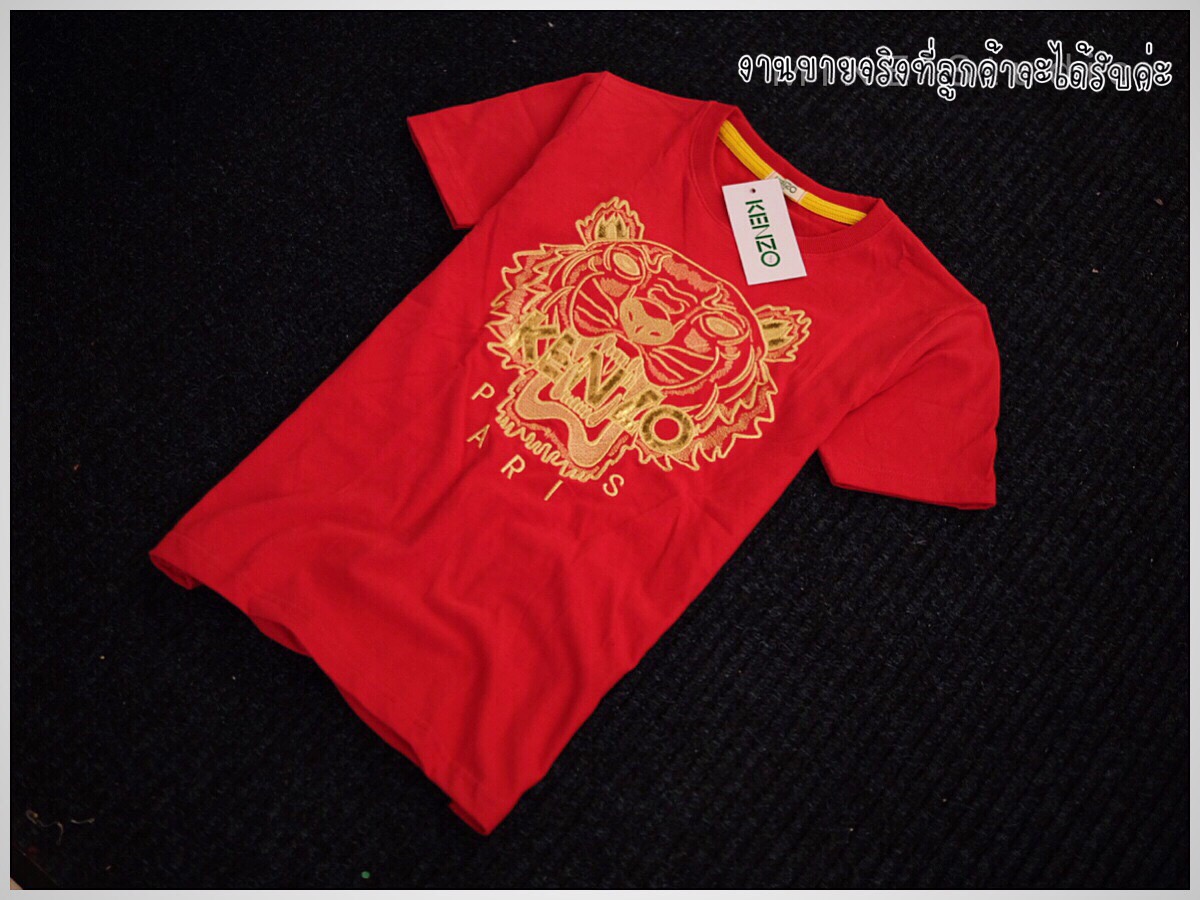 KENZO T-Shirt Gold limited เสื้อยืดKENZO สีแดง ปักลายหน้าเสือ สีทอง
