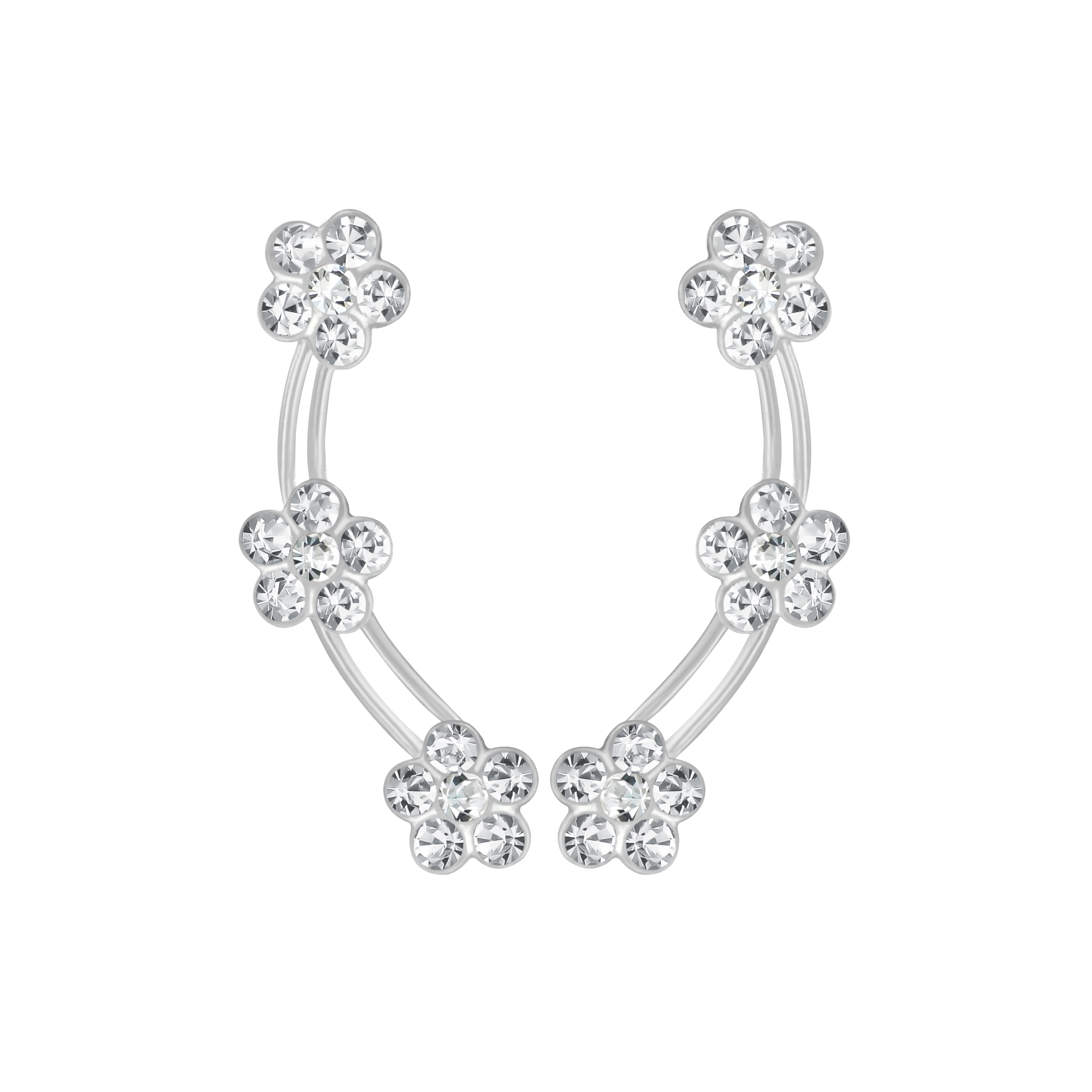 ต่างหูสำหรับผิวแพ้ง่าย เงินแท้ 92.5% Flower Crystal_ES0108