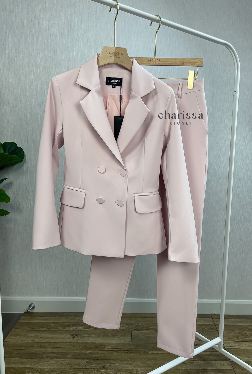 ชุดสูทผู้หญิง เซตสูทขายาวผู้หญิง ชุดสูทสีชมพูพาสเทล