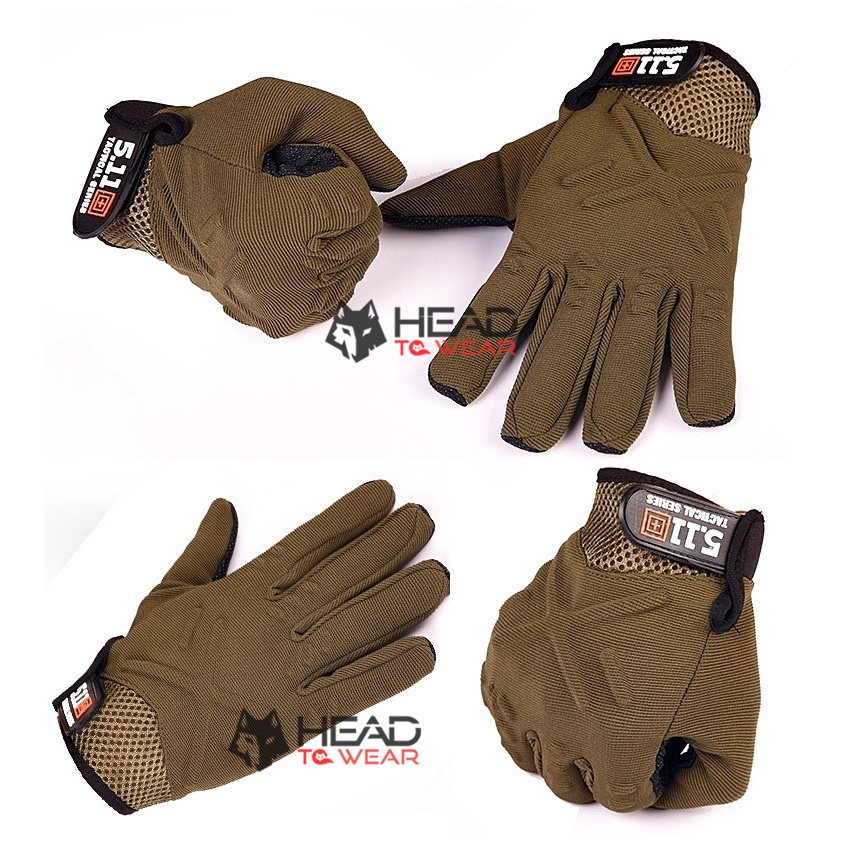 ถุงมือเต็มนิ้ว ลายตัวเอ็กซ์ 5.11 : สีน้ำตาลเข้ม Brown รหัส GT009