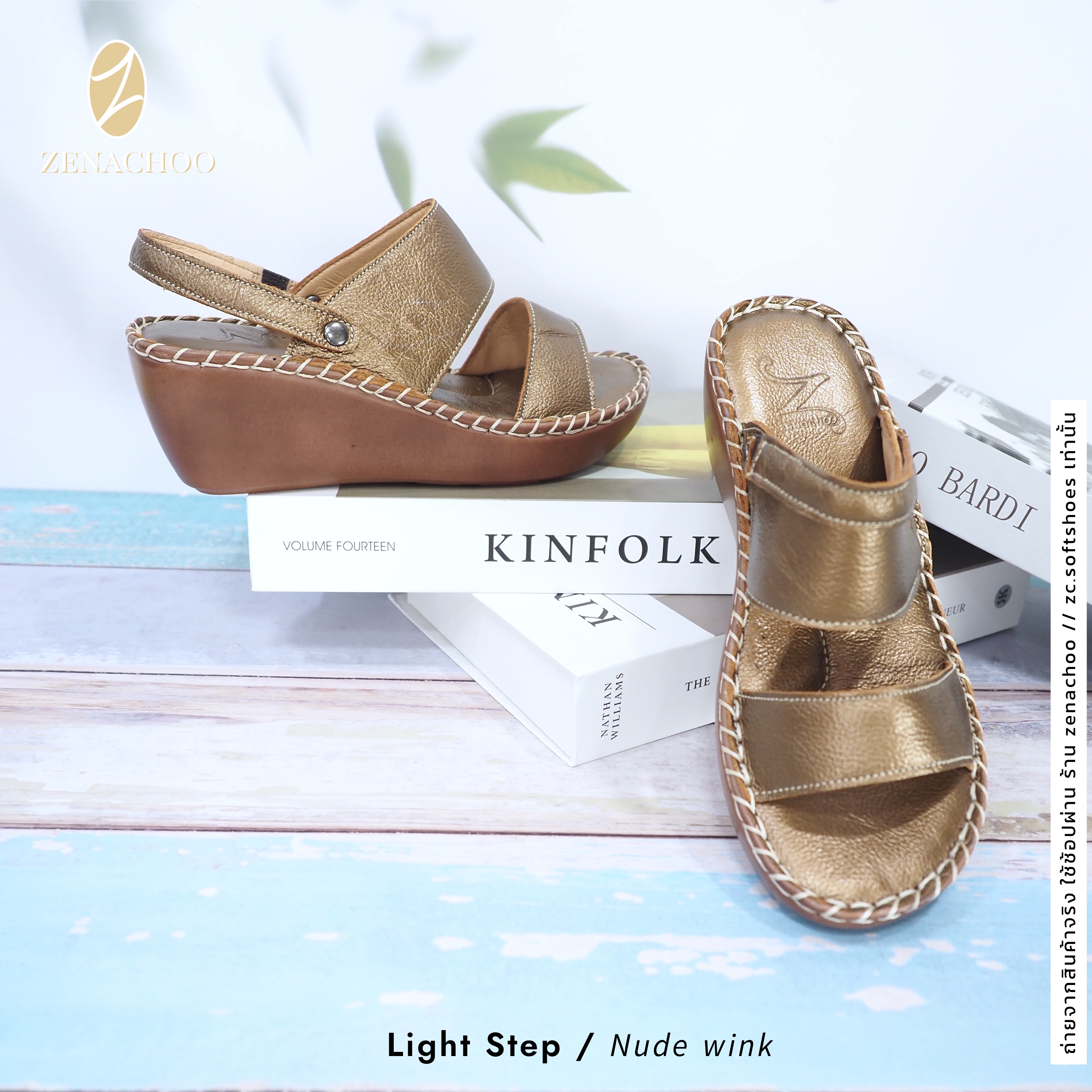 ทรงปกติ เปลี่ยนไซส์ได้ ไม่รับคืน Zenachoo รองเท้าสุขภาพ หนังแท้ทั้งคู่ รุ่น Light step สูง 2 นิ้วครึ่ง ปรับสายได้ รับประกันความนุ่มสบาย