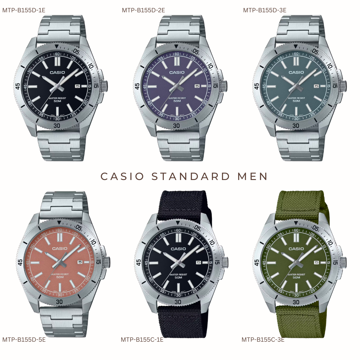 นาฬิกาข้อมือ Casio Standard Men MTP-E155 Series MTP-E155C-1E MTP-E155C-3E MTP-E155D-1E MTP-E155D-2E MTP-E155D-3E MTP-E155D-5E