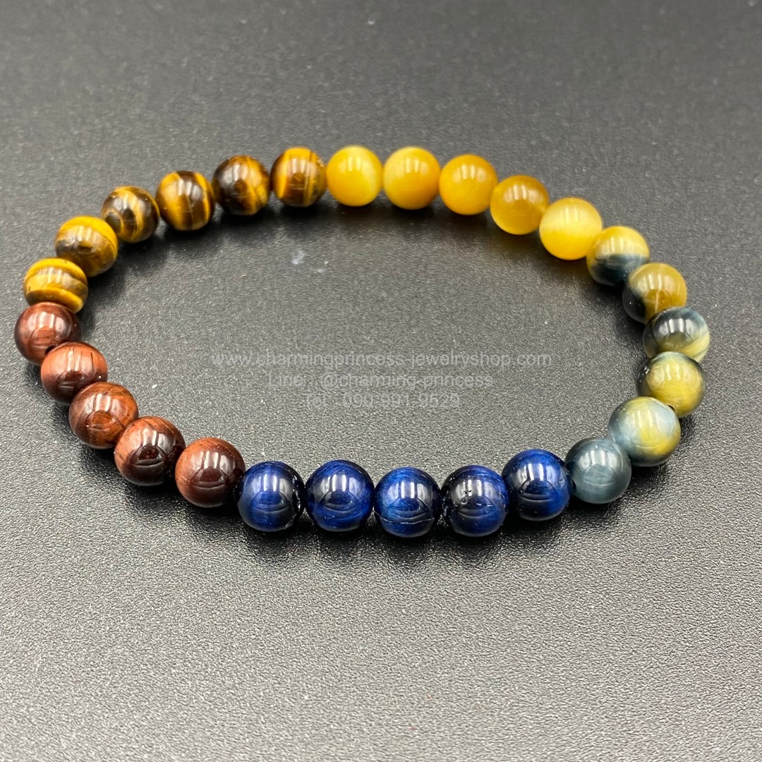 5 พยัคฆราช Tiger Eye Multi Colors หินตาเสือครบทุกสี 6 มม แก้ปีชง พลิกฟื้นดวงชะตา แคล้วคลาดปลอดภัย หินแก้ปีชง