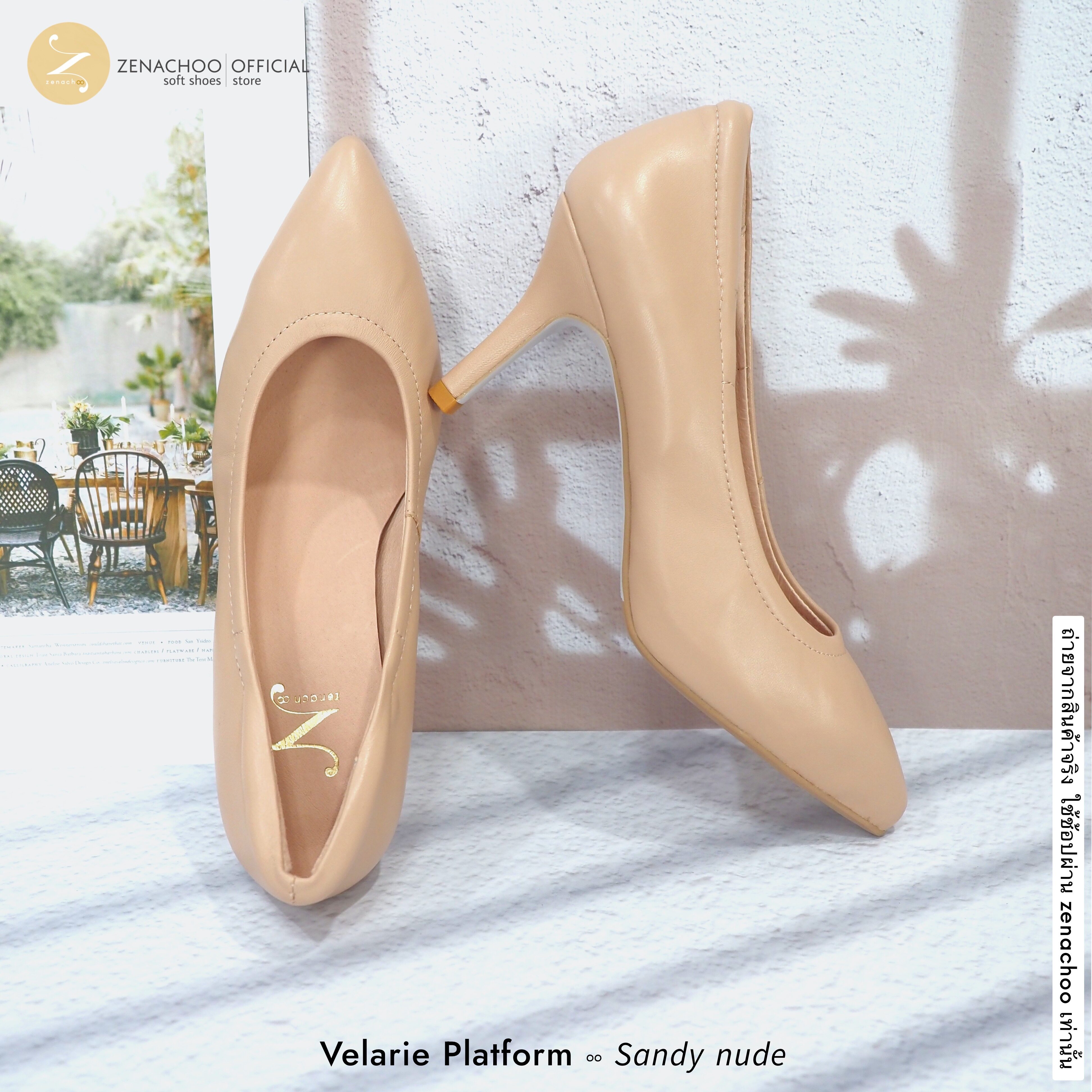 ทรงปกติ เปลี่ยนไซส์ได้-ไม่รับคืน Zenachoo รุ่น Velarie Platform สูง 3.5นิ้ว เสริมด้านหน้า 2ซม. หนังแกะแท้ หน้ากว้างไม่บีบเท้า หนังนิ่มมาก