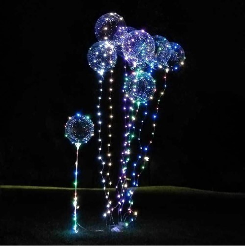 ลูกโป่ง Bobo ลูกโป่ง LED ลูกโป่งมีไฟเรืองแสง แบบใส ขนาด 20 นิ้ว แบบมีไฟเส้นสีรุ้ง