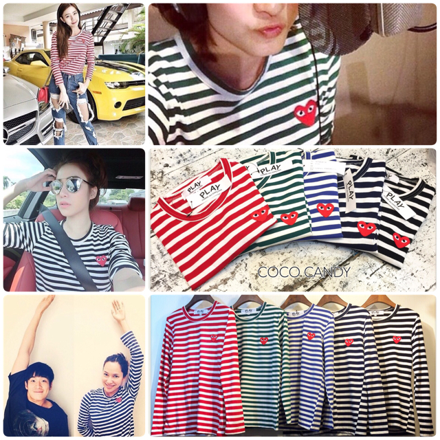 PLAY COMME des GARCONS Stripe Longsleeves T-Shirt เสื้อยืดแขนยาวลายขวางแบรนด์ดัง PLAY COMME des GARCONS เนื้อผ้ายืดนุ่มมืองานTop MIRROR งานเย็บเนี้ยบ คัตติ้งทุกจุดเป๊ะ