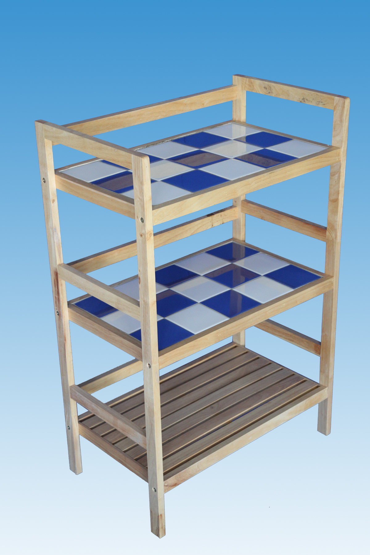 ชั้นวางของหน้ากระเบื้องไม้ยาง