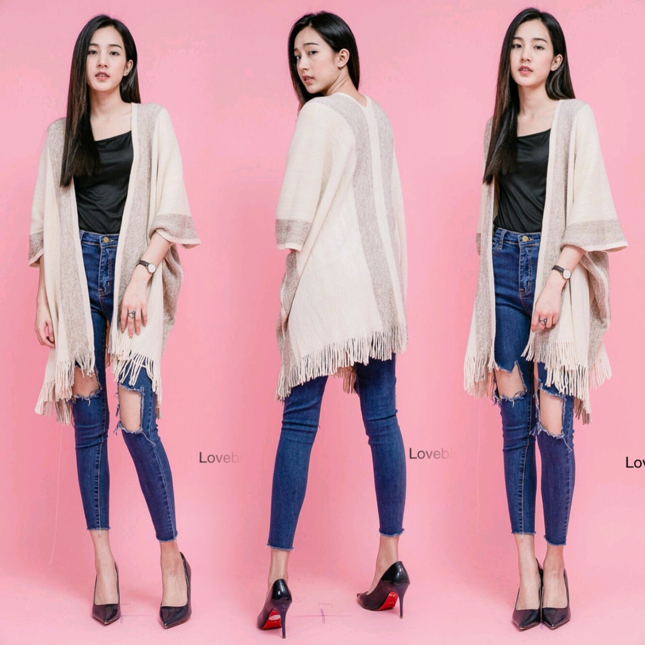 เสื้อคลุมไหมพรมบาง ตัดลายกริสเตอร์ ชายฟริ้ง งานน่ารักมากๆค่า