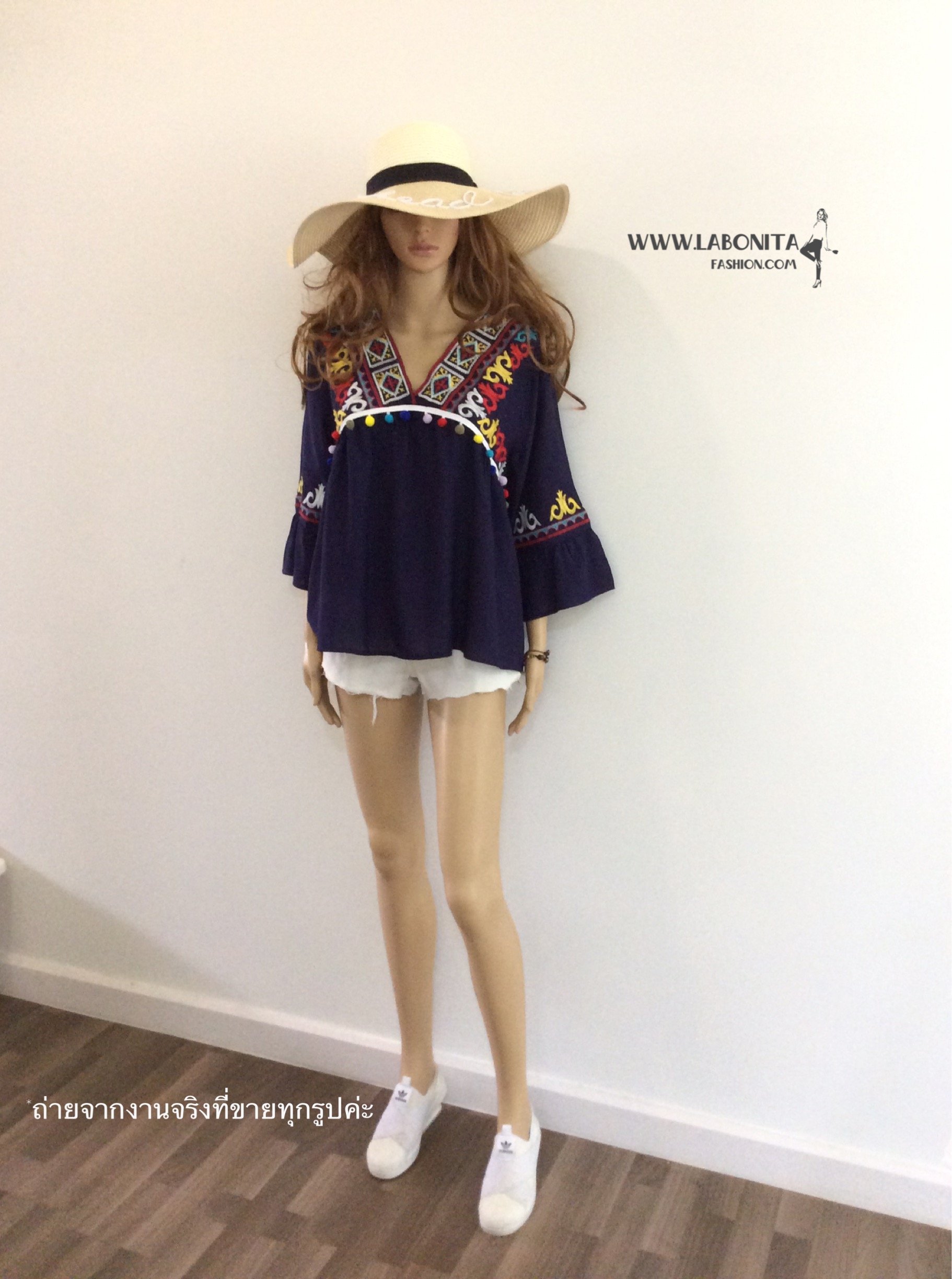 เสื้อโบฮีเมียน คอวี ปักลายสไตล์เกาหลี