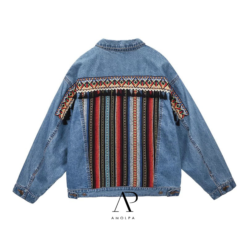 เสื้อยีนส์ปักลายชนเผ่าสไตล์โบฮีเมียน