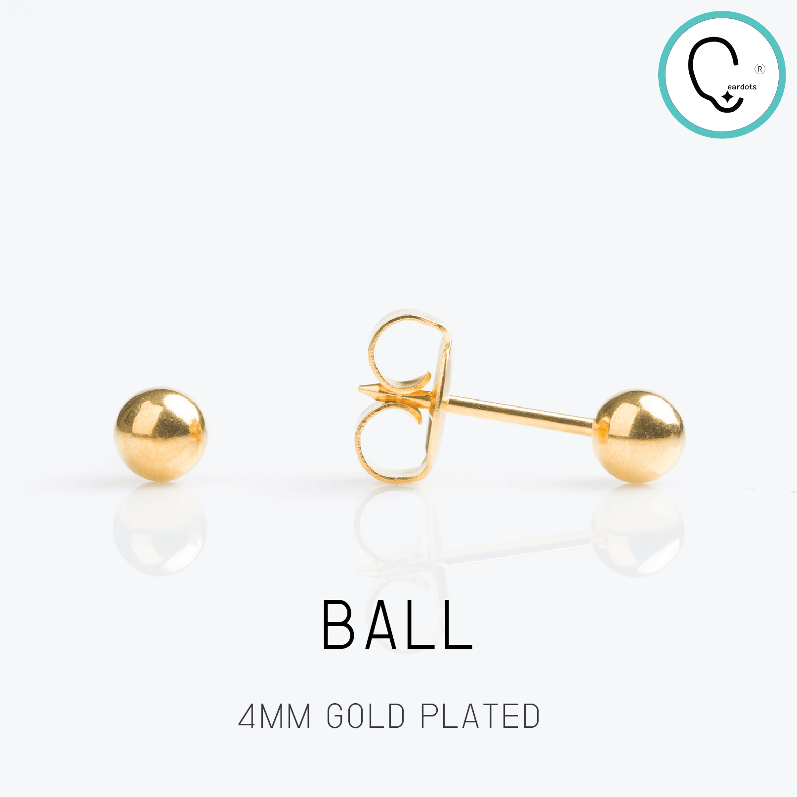 (ส่งฟรี แถมฟรีแป้นหมุดตัน)ต่างหูสำหรับผิวแพ้ง่าย Ball 4mm ก้านสีทอง สแตนเลสเกรดการแพทย์ ปลอดภัย 100%_STD001
