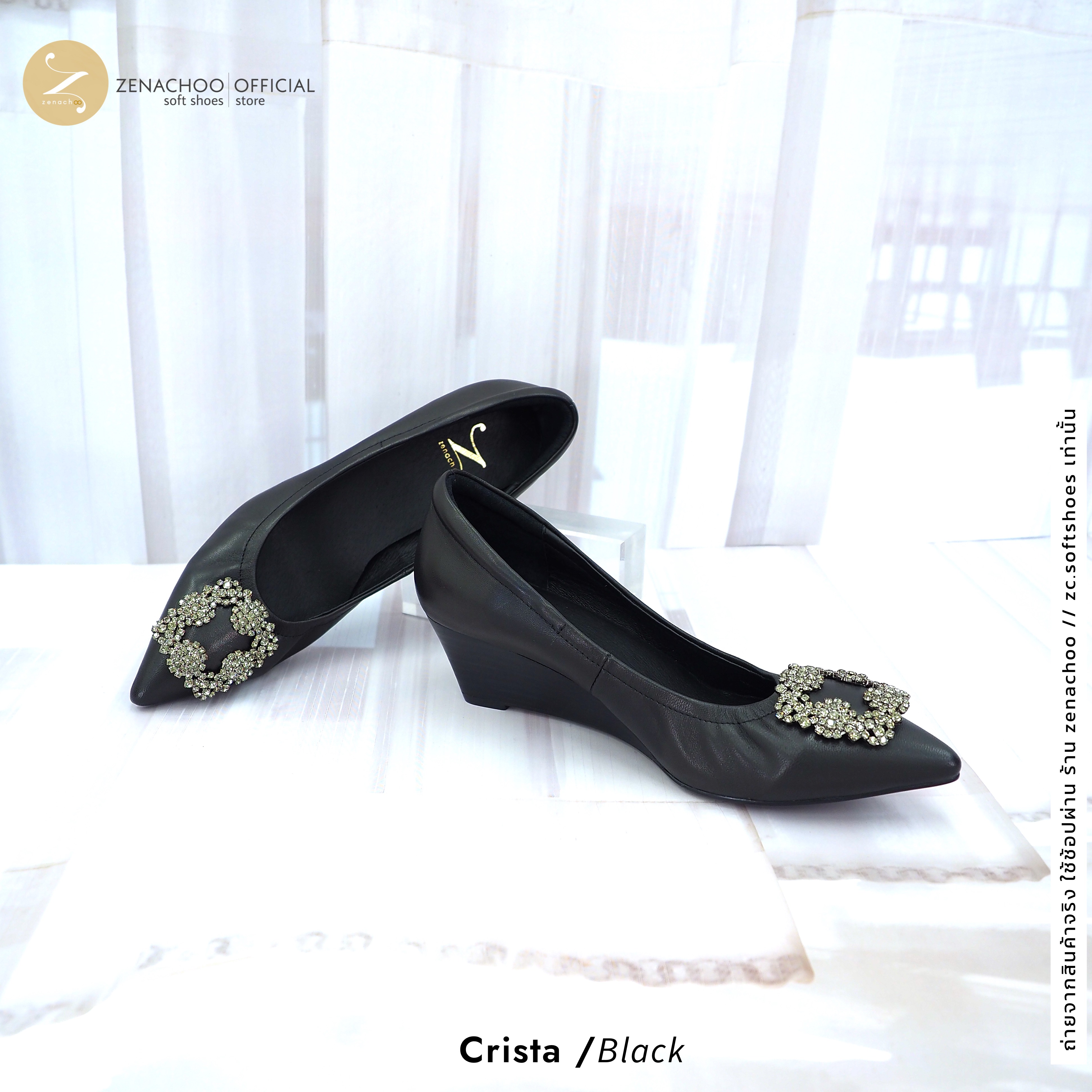 ทรงปกติ:เปลี่ยนไซส์ได้-ไม่รับคืน Zenachoo รุ่น Verdi Wedge สูง 2 นิ้ว รองเท้าหนังแกะแท้ หนังนิ่ม พื้นนุ่ม