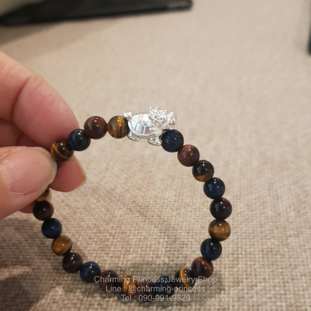 Tiger Eye 3 Colors หินสามทหารเสือ 6 มม แก้ปีชง พลิกฟื้นดวงชะตา แคล้วคลาดปลอดภัย ประดับเต่ามังกรเงินแท้