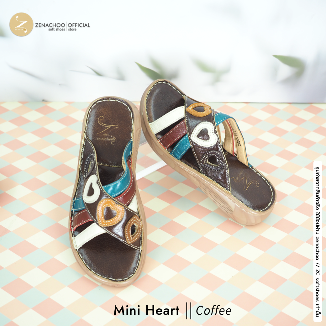 ทรงปกติ เปลี่ยนไซส์ได้-ไม่รับคืน Zenachoo รองเท้าสุขภาพ หนังแท้ทั้งคู่ รุ่น Mini Heart สูง 1.2นิ้ว (3.5เซน) หน้าสวม รับประกันความนุ่มสบาย