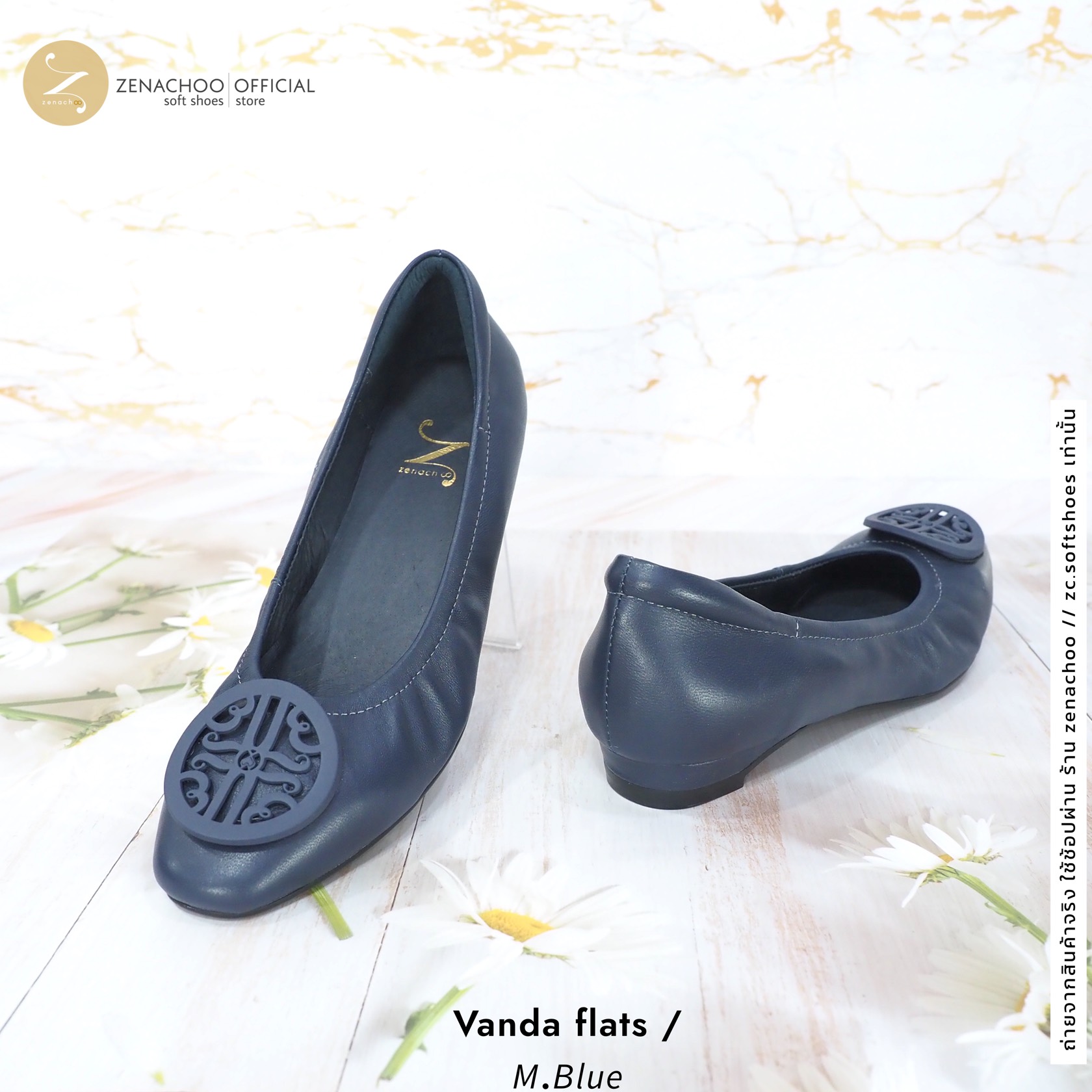 ทรงปกติ เปลี่ยนไซส์ได้-ไม่รับคืน Zenachoo รุ่น VANDA Flats สูง 1นิ้ว รองเท้าหนังแกะแท้ หนังนิ่ม พื้นนุ่ม